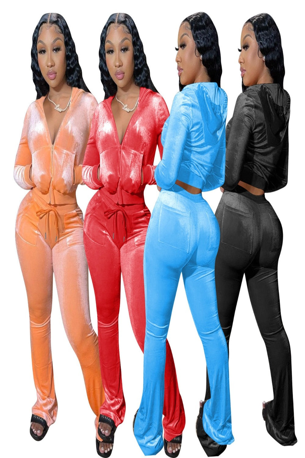 Matching Sets Two Piece Velvet Tracksuit Womens Sweatsuits Outfits