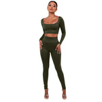 Load image into Gallery viewer, Two Piece Set Women Fall Low Neck Crop Tops+Skinny Pencil Pants
