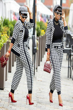 Load image into Gallery viewer, Houndstooth button coat trousers two piece pants set women clothing

