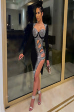 Load image into Gallery viewer, Rhinestone Mesh See Though Bodycon Dress

