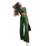 Load image into Gallery viewer, Women knitted long sleeve wide leg pants 2 piece set
