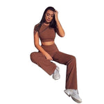 Load image into Gallery viewer, Women knitted long sleeve wide leg pants 2 piece set
