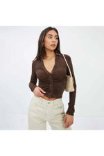 Load image into Gallery viewer, Ruched Ladies Sparkle Shirts Button Collar
