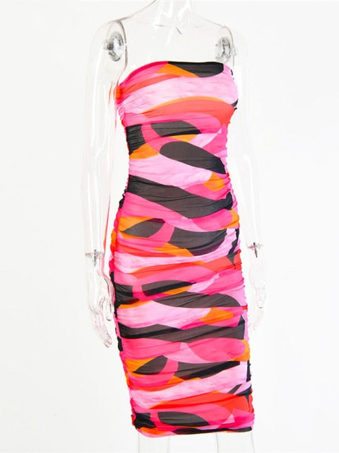 Strapless Print Ruched Dress